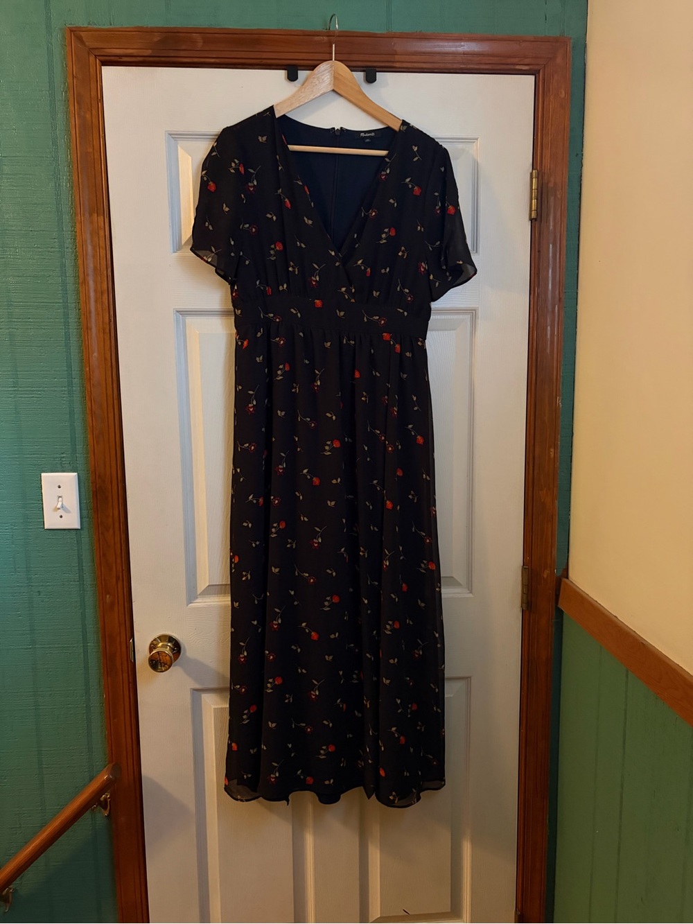 Madewell Navy Maxi Dress with Red Floral Print